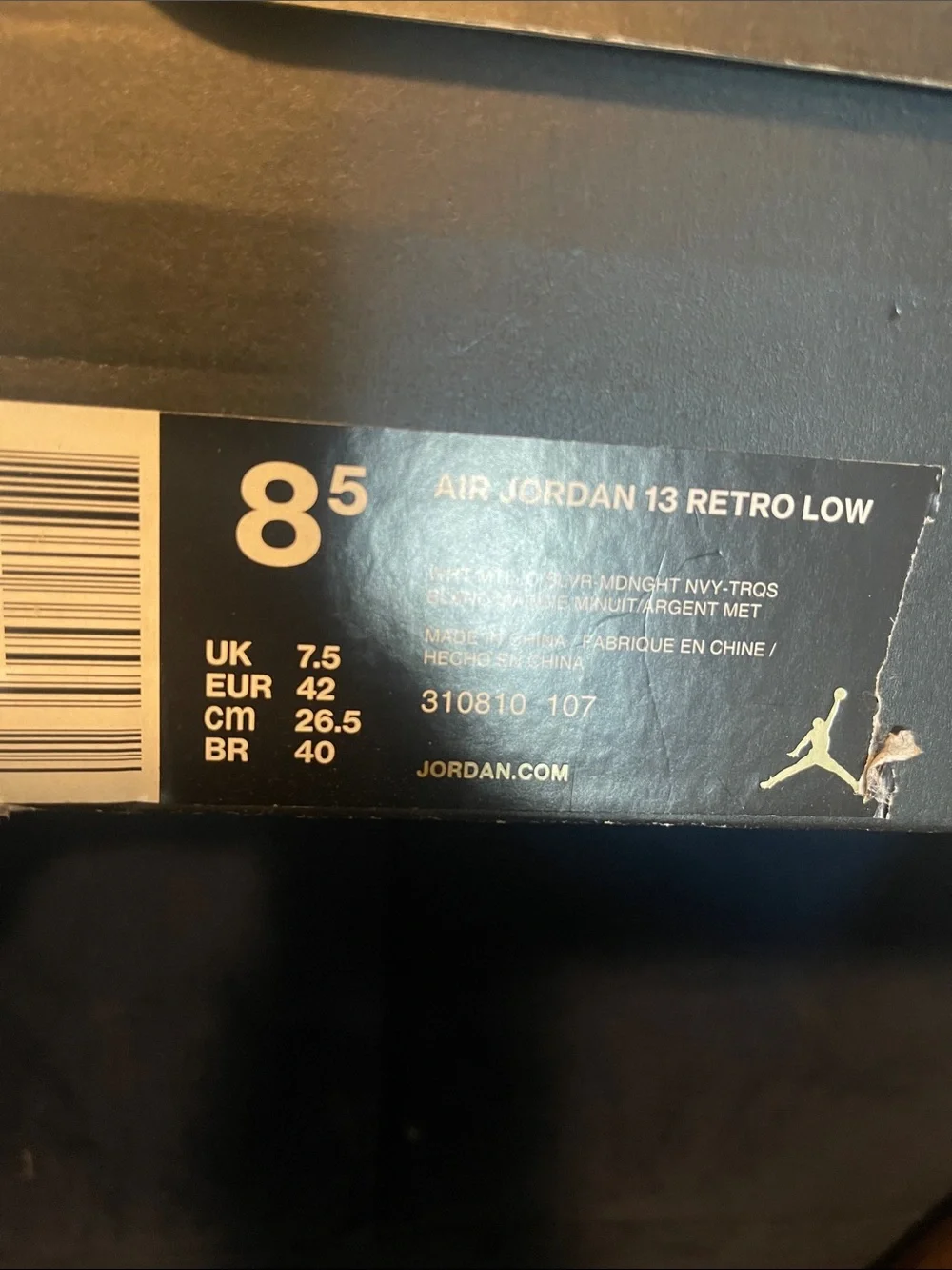 Jordan White and Navy Low-Top Sneakers with Aqua Accent